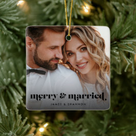 Merry and Married Elegant Modern Photo Holiday Keramikornament