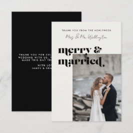 Merry and Married Elegant Modern Photo Wedding Dankeskarte