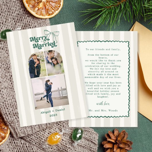 Merry and Married Hand Drawn Frame Photo Wedding Dankeskarte