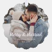merry and married newlyweds photo simple minimal ornament karte (Rückseite)