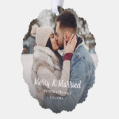 merry and married newlyweds photo simple minimal ornament karte (Links)