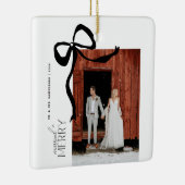 Merry and Married Script 2 Photos Christmas Bow Keramikornament (Rechts)