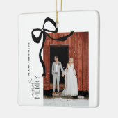 Merry and Married Script 2 Photos Christmas Bow Keramikornament (Links)