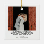 Merry and Married Script 2 Photos Christmas Bow Keramikornament (Rückseite)