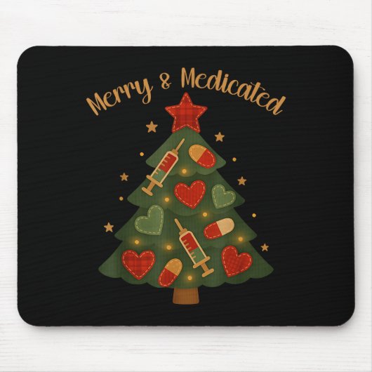 Merry And Medicated Rn Nurse Christmas Tree Funny  Mousepad (Vorne)
