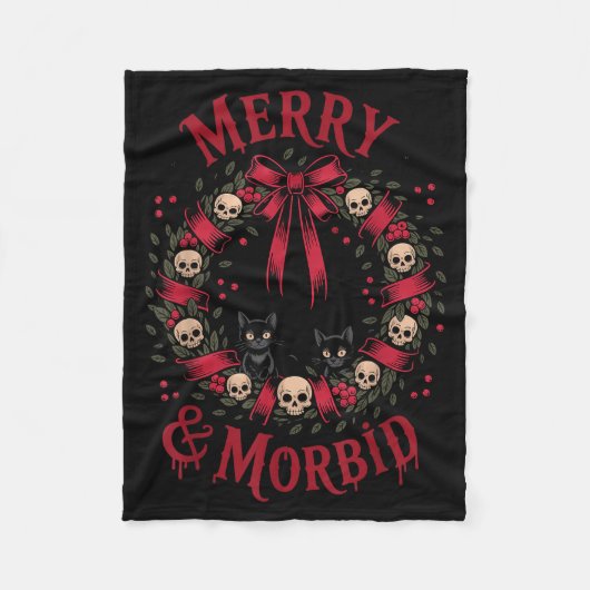 Merry And Morbid Christmas Funny Cute Cats Goth Cr Fleecedecke (Vorderseite)