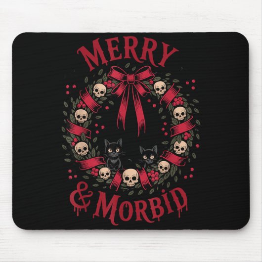 Merry And Morbid Christmas Funny Cute Cats Goth Cr Mousepad (Vorne)