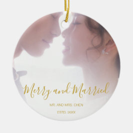 Merry and Verheiratet Gold Newlywed Elegant Keramik Ornament