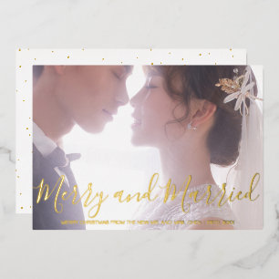Merry and Verheiratet Newlywed Elegant Folien Feiertagskarte