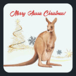 Merry Aussie Christmas Kangaroo Quadratischer Aufkleber<br><div class="desc">Frohe Aussie Weihnachten mit australischem Känguru und ihrem Baby-Joey</div>