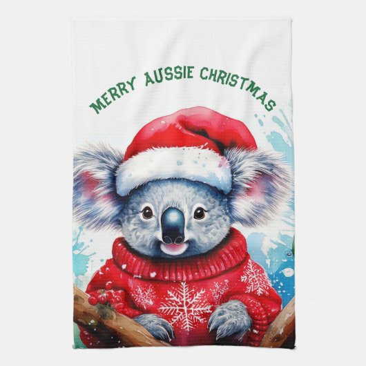 Merry Aussie Christmas Koala Geschirrtuch (Vertikal)