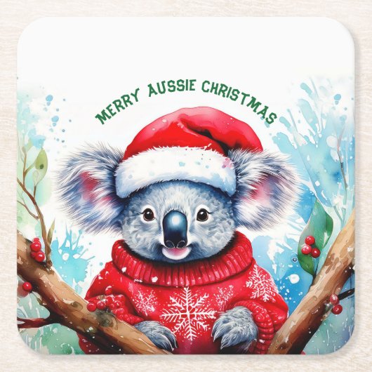 Merry Aussie Christmas Koala Rechteckiger Pappuntersetzer (Vorderseite)