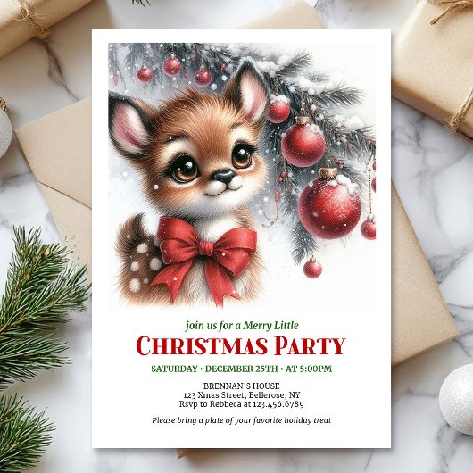 Merry baby deer watercolor Christmas invitation Einladung