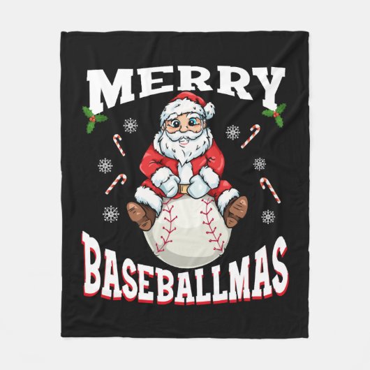 Merry Baseballmas Funny Christmas Baseball Santa Fleecedecke (Vorderseite)