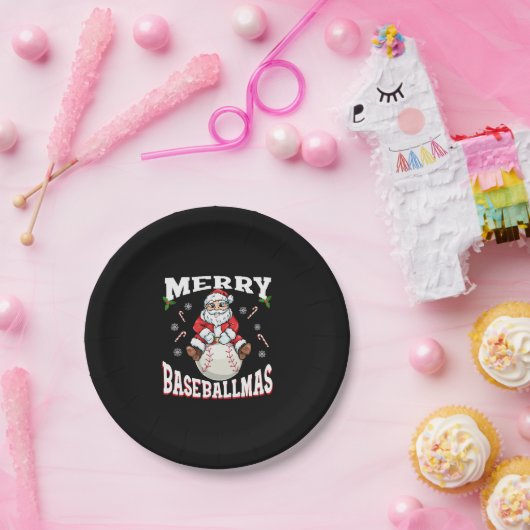Merry Baseballmas Funny Christmas Baseball Santa Pappteller (Party)
