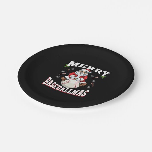 Merry Baseballmas Funny Christmas Baseball Santa Pappteller (Schrägansicht)