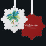 Merry Beach-mas Tropical Christmas Ornament Karte<br><div class="desc">This cute Christmas ornament features a watercolor palm tree with Santa in beach shorts and a Hawaiian shirt. The ornaments reverses to feature the words "Merry Beach-mas" in hand lettered typography. Use the template fields to add your custom greeting. A tropical coastal choice for gift giving this holiday season. To...</div>