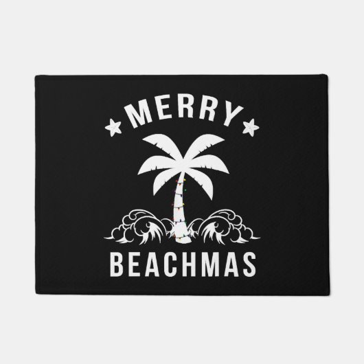 Merry Beachmas Palm Tree Beach Weihnachten Fußmatte (Vorderseite)