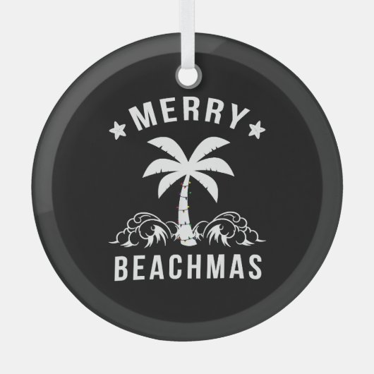Merry Beachmas Palm Tree Beach Weihnachten Ornament Aus Glas (Vorderseite)