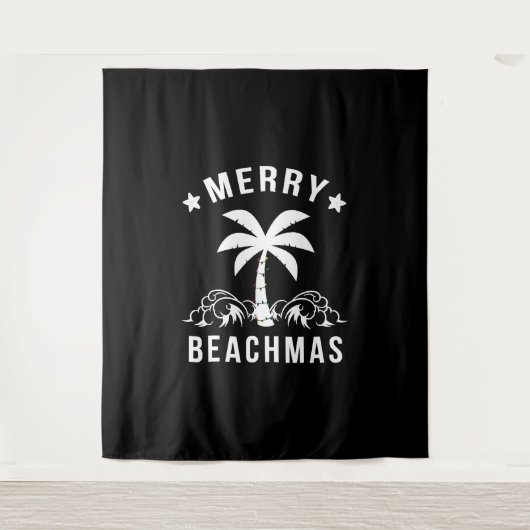 Merry Beachmas Palm Tree Beach Weihnachten Wandteppich (Vorderseite)