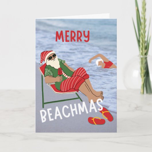Merry Beachmas Santa am Strand Weihnachten Karte (Vorderseite)