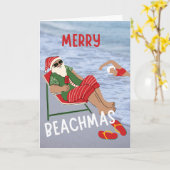 Merry Beachmas Santa am Strand Weihnachten Karte (Gelbe Blume)