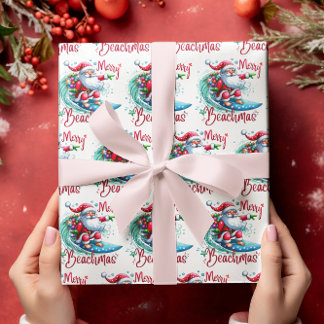 Merry Beachmas Santa Surfing Retro Design Geschenkpapier