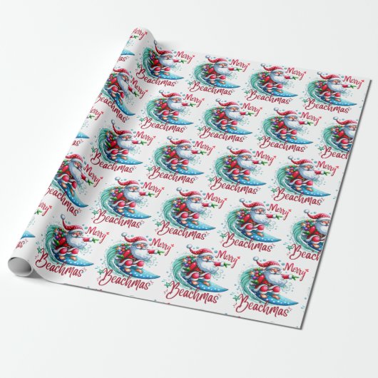 Merry Beachmas Santa Surfing Retro Design Geschenkpapier (Ungerollt)