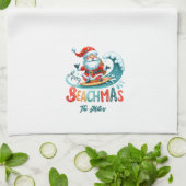 Merry Beachmas Santa Surfing Retro Design Geschirrtuch (Gefaltet)