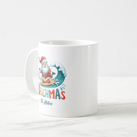 Merry Beachmas Santa Surfing Retro Design Kaffeetasse (Vorderseite Links)