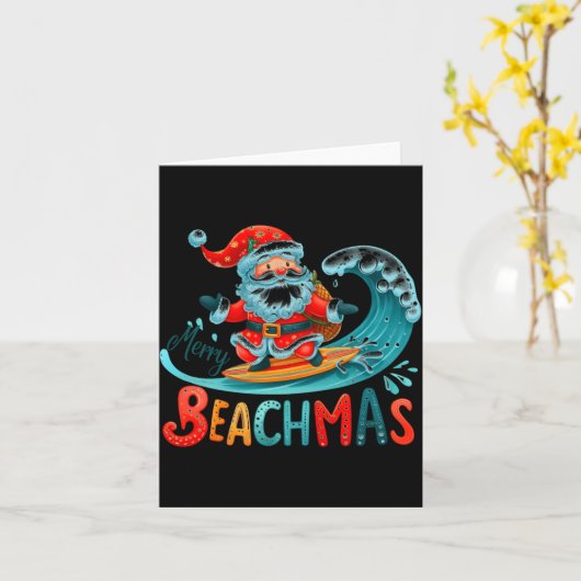 Merry Beachmas Santa Surfing Retro Design  Karte (Gelbe Blume)