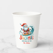 Merry Beachmas Santa Surfing Retro Design Pappbecher (Rückseite)