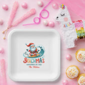 Merry Beachmas Santa Surfing Retro Design Pappteller (Party)