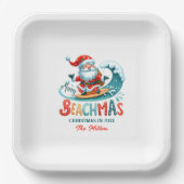 Merry Beachmas Santa Surfing Retro Design Pappteller (Vorderseite)
