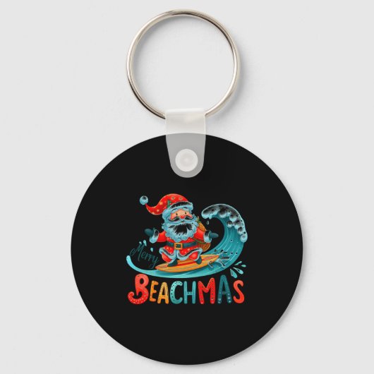 Merry Beachmas Santa Surfing Retro Design Schlüsselanhänger (Vorderseite)