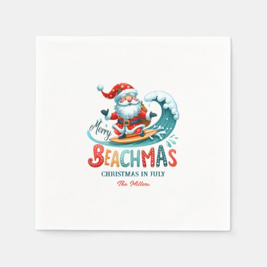 Merry Beachmas Santa Surfing Retro Design Serviette (Vorderseite)