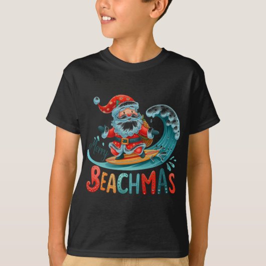 Merry Beachmas Santa Surfing Retro Design T Shirt  (Vorderseite)