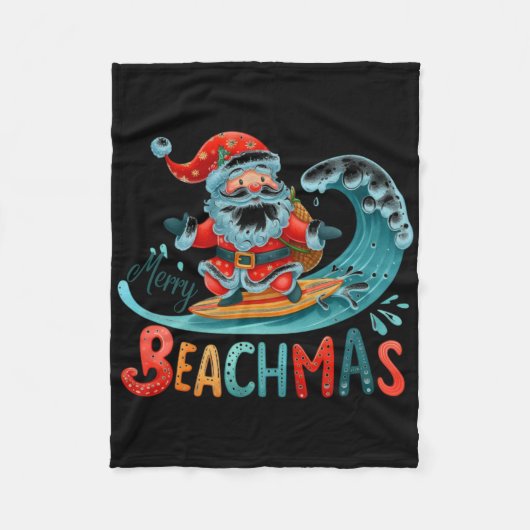 Merry Beachmas Santa Surfing Retro Design T Shirt Fleecedecke (Vorderseite)
