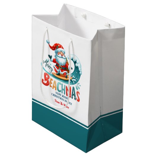 Merry Beachmas Santa Surfing Retro Design zwei Mittlere Geschenktüte (Vorderseite Schrägansicht)