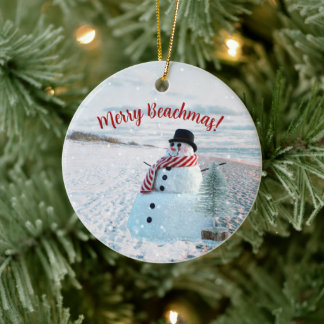 Merry Beachmas Snowy Sandy Snowman - Keramik Ornament