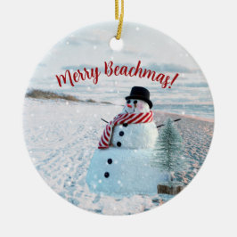 Merry Beachmas Snowy Sandy Snowman - Keramik Ornament