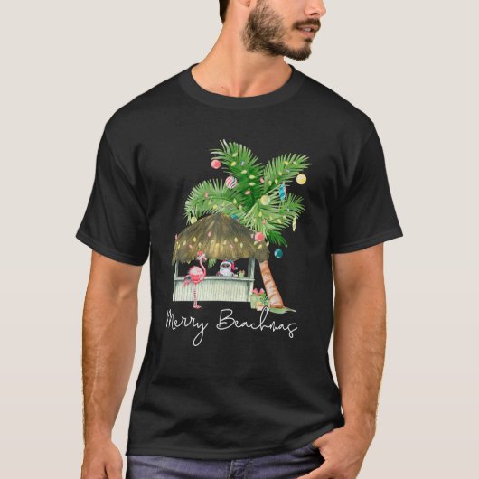 Merry Beachmas Tropical Christmas Santa Flamingo H T-Shirt (Vorderseite)