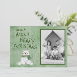 Merry Beary Christmas Polar Bär in Green Scarf Feiertagskarte