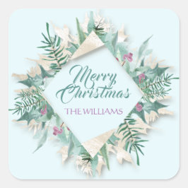 Merry Belly Christmas Happy Holidays Diamond Blue Quadratischer Aufkleber