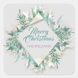 Merry Belly Christmas Happy Holidays Diamond Gray Quadratischer Aufkleber