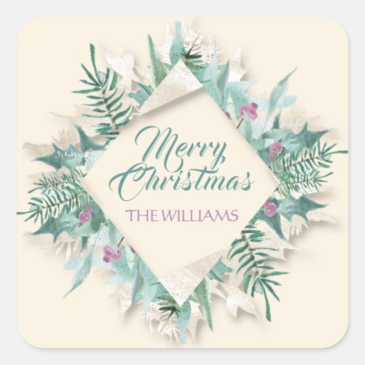 Merry Belly Christmas Happy Holidays Diamond Ivory Quadratischer Aufkleber (Vorderseite)