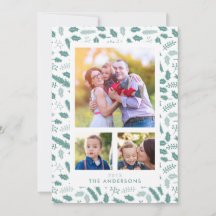 Merry Berry 3 Foto Christmas Green Flat Card