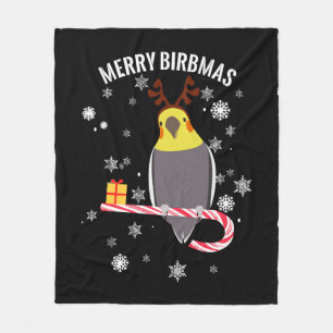Merry Birbmas Funny Cockatiel Bird Holiday for Chr Fleecedecke