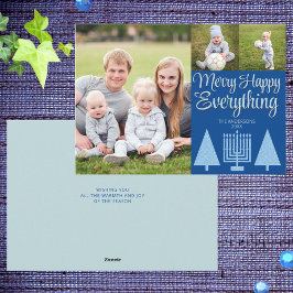 Merry Blue Interglée Tree Menorah Niedlich 3 Foto Feiertagskarte