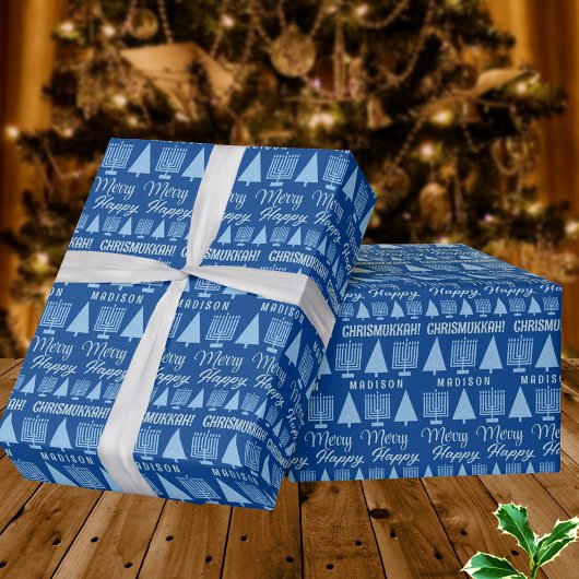 Merry Blue Intergléry Kinder Name Chrismukkah Geschenkpapier